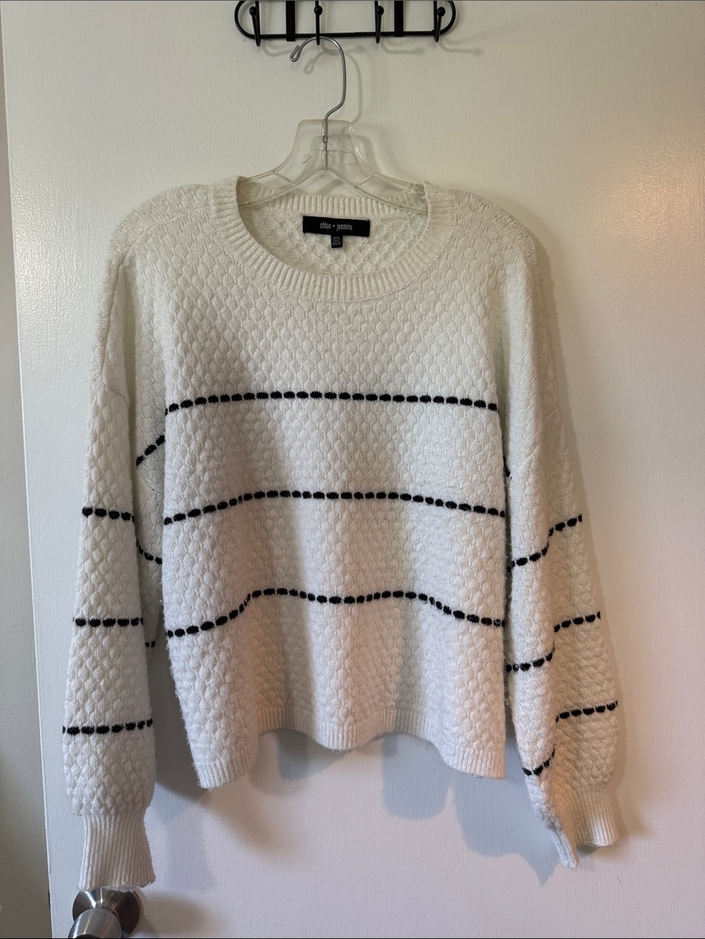 Chloe & Jasmine Cream Crewneck Sweater with Black Stripes